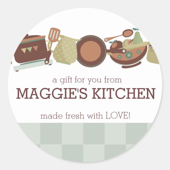 Kitchen pots pans utensils cooking catering chef classic round sticker (Front)
