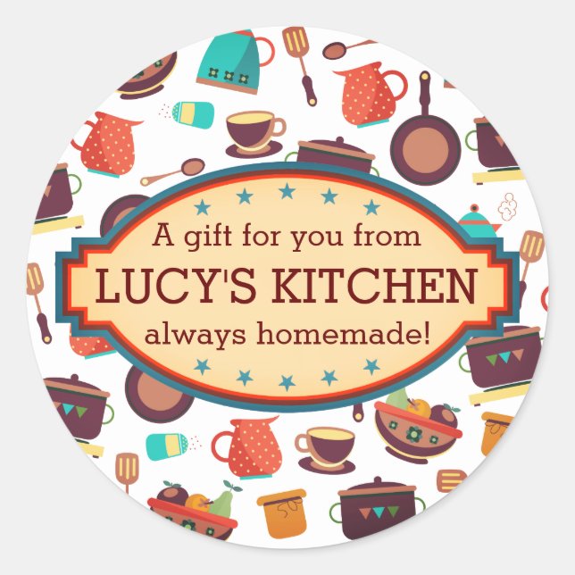 Kitchen pots pans utensils cooking catering chef classic round sticker (Front)