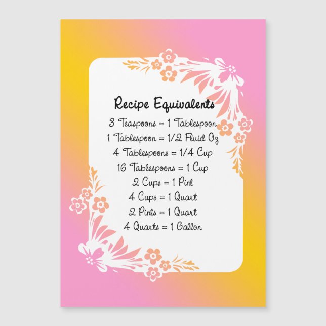 Kitchen Recipe Equivalents Floral Fridge Magnet (Front)