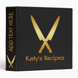Kitchen Recipe Family Cookbook Crossed Gold Knife Binder