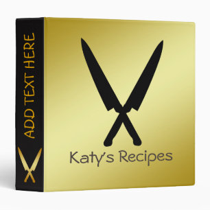 Kitchen Recipe Family Cookbook Crossed Gold Knife Binder