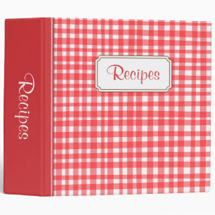 Kitchen recipes binder with red and white gingham