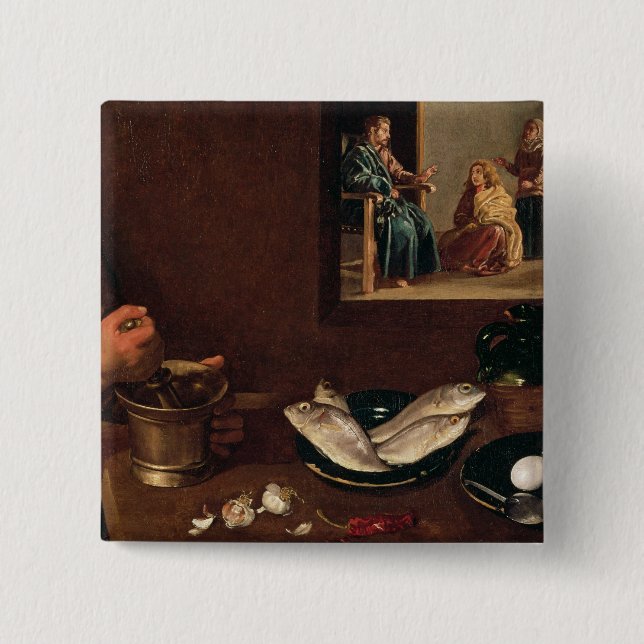 Kitchen Scene with Christ 2 Inch Square Button (Front)