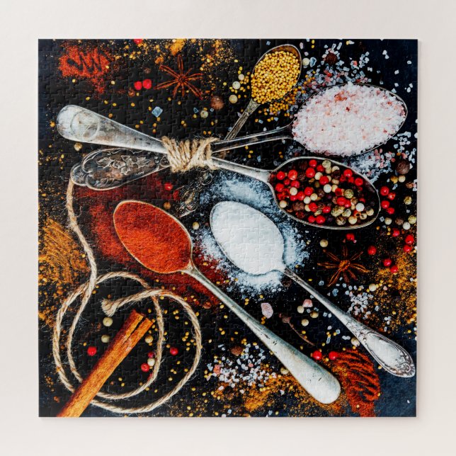 Kitchen Spoons Of Different Flavorful Spices Jigsaw Puzzle (Horizontal)