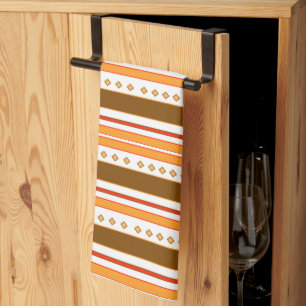 Kitchen Tea towel Ethnic Orange and Brown Pattern