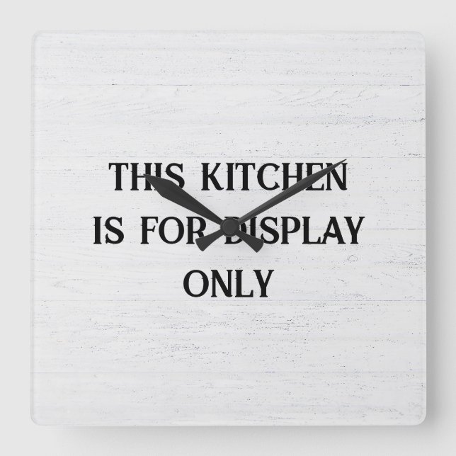 Kitchen Text on Whitewashed Wood Square Wall Clock (Front)