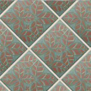 Kitchen tile, Green and Rust Ovate leaf Tile