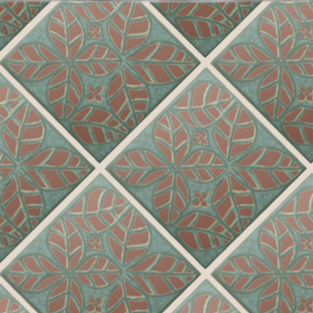  Kitchen tile, Green and Rust Ovate leaf Tile (Copper and green ovate leaf tile.)