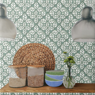 Kitchen tile, Green and white Ovate leaf Tile