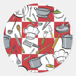Kitchen Tools Check Classic Round Sticker
