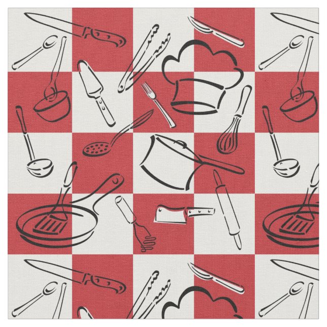 Kitchen Tools Chequerboard Fabric (Close Up)