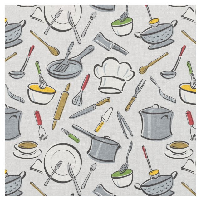 Kitchen Tools Pattern Fabric (Close Up)