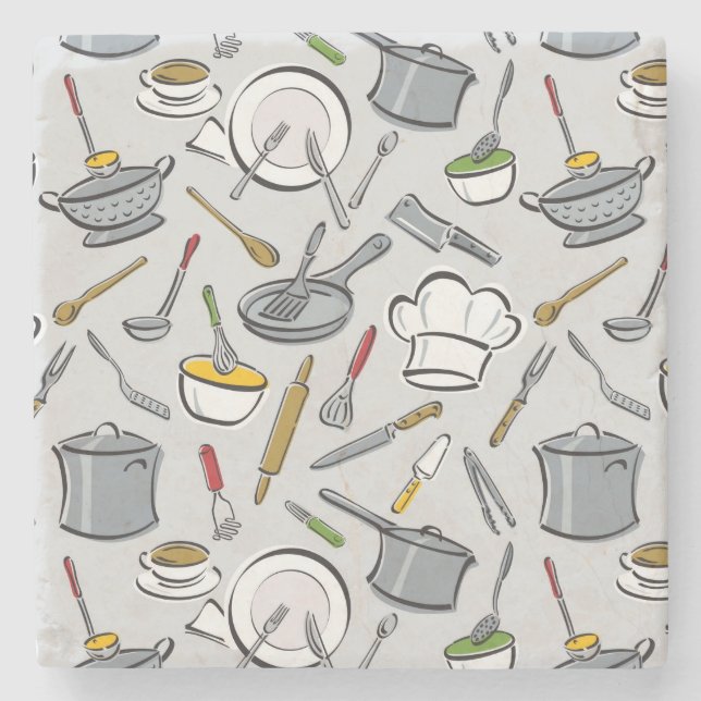 Kitchen Tools Pattern Stone Coaster (Front)