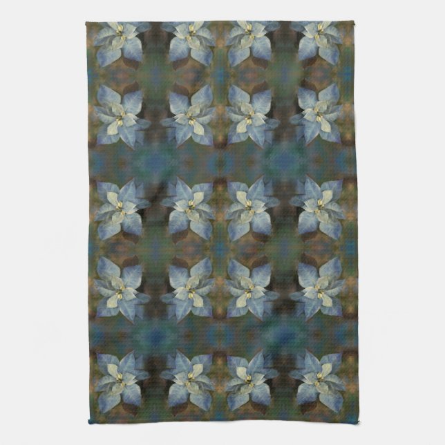 Kitchen Towel - Blue Poinsettias (Vertical)
