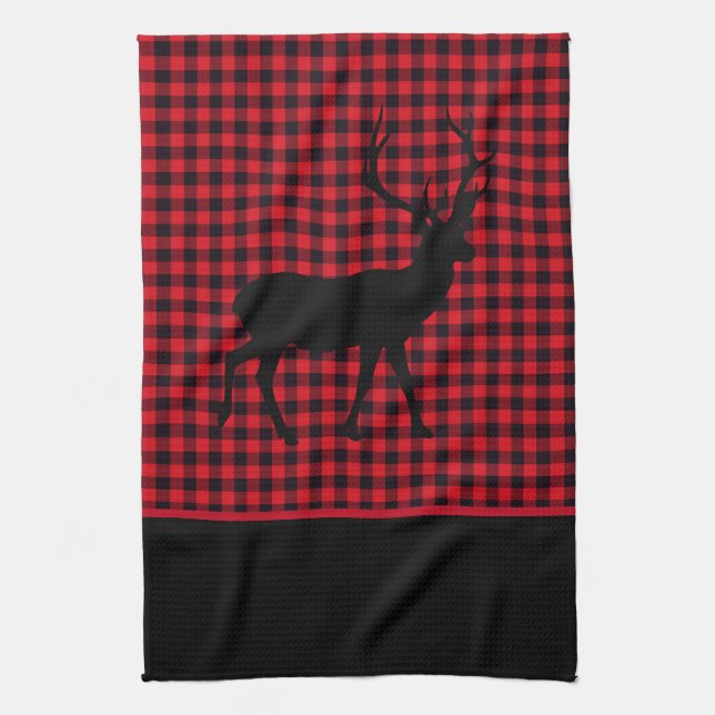Kitchen Towel-Buffalo Plaid-Deer Towel (Vertical)
