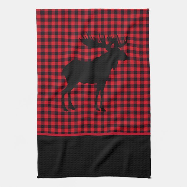Kitchen Towel-Buffalo Plaid-Moose Towel (Vertical)