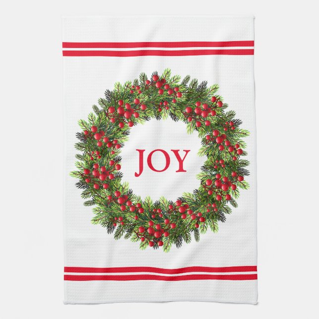 Kitchen Towel-Christmas Berry Wreath Towel (Vertical)
