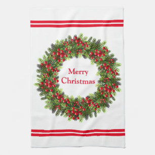 Kitchen Towel-Christmas Berry Wreath Towel