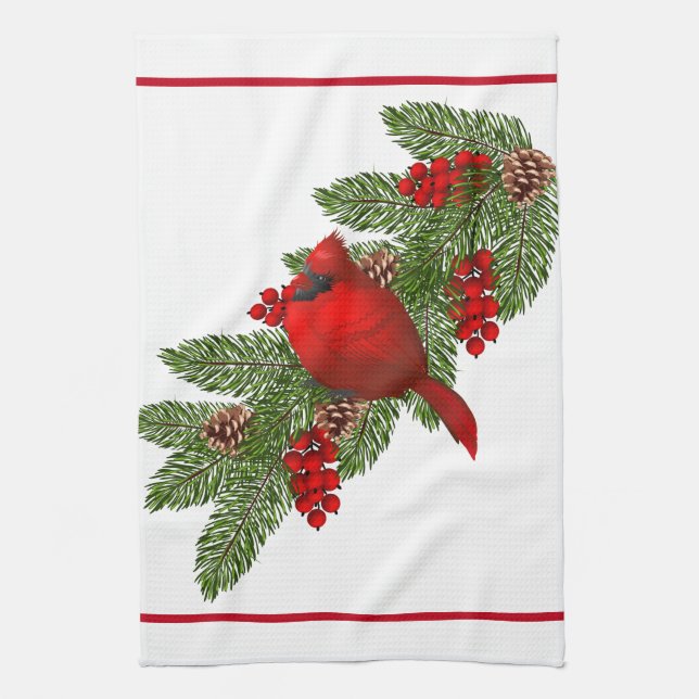 Kitchen Towel-Christmas Cardinal Kitchen Towel (Vertical)