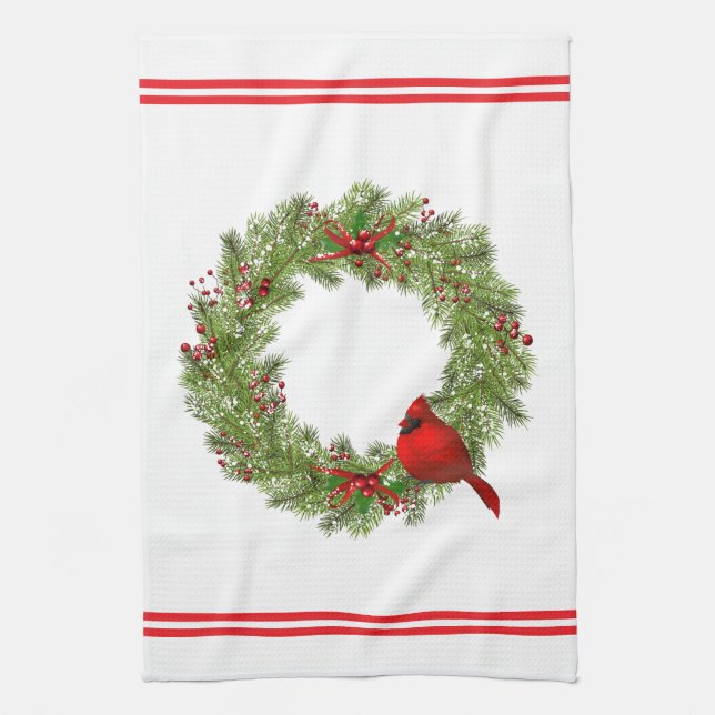 Kitchen Towel-Christmas Cardinal Kitchen Towel (Vertical)
