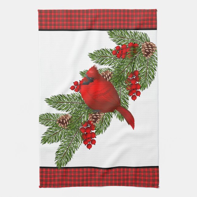 Kitchen Towel-Christmas Cardinal Towel (Vertical)