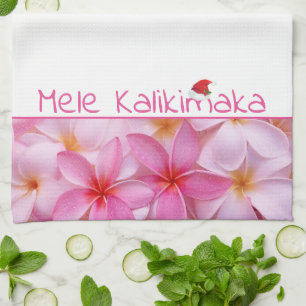 Kitchen Towel-Christmas Mele Kalikimaka Plumeria Kitchen Towel