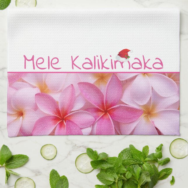 Kitchen Towel-Christmas Mele Kalikimaka Plumeria Kitchen Towel (Folded)
