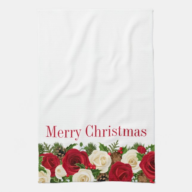 Kitchen Towel-Christmas Roses Towel (Vertical)