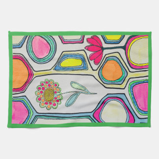 KITCHEN TOWEL "FLORAL WHISPERS" GREEN TRIM