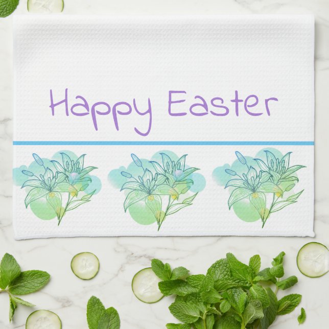 Kitchen Towel Happy Easter Lillies (Folded)