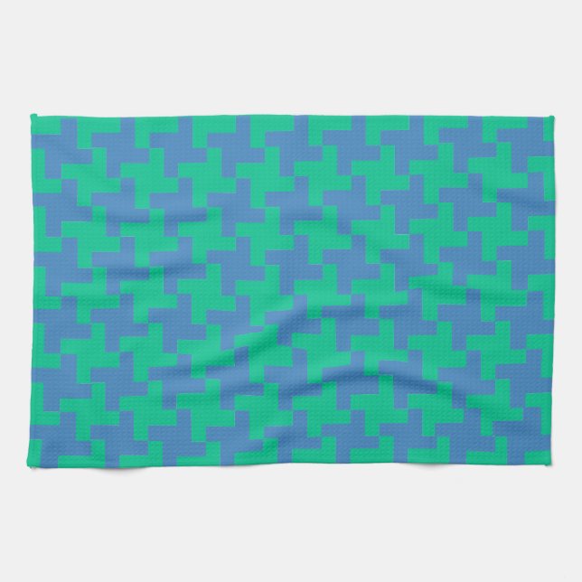 Kitchen Towel or Tea Towel Emerald, Blue Dogtooth (Horizontal)