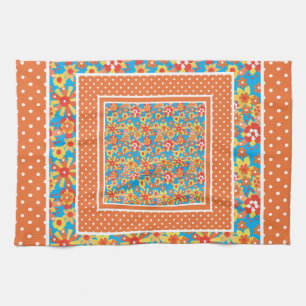 Kitchen Towel, Orange Floral, Polka Dots Patterns Towel