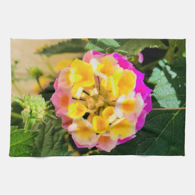 Kitchen towel pink and yellow flower plant (Horizontal)