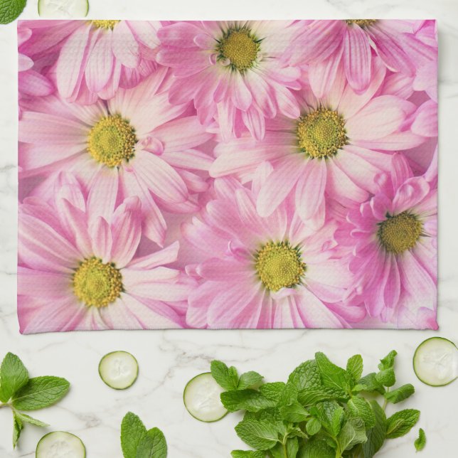 Kitchen Towel - Pink Gerbera Daisies (Folded)