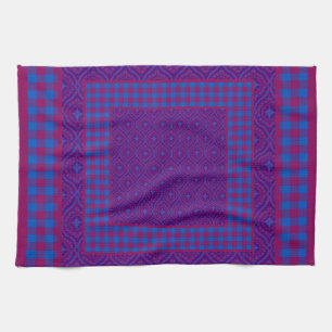 Kitchen Towel, Purple and Blue Checks and Ogees Towel