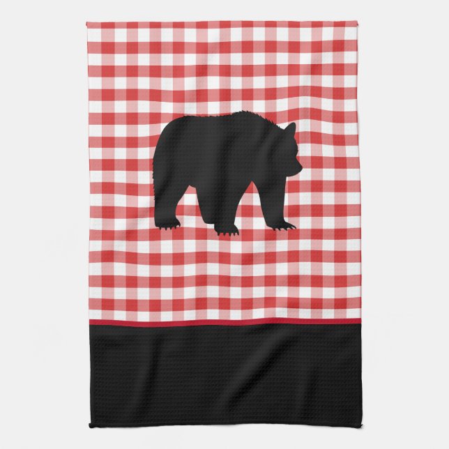 Kitchen Towel-Red Plaid-Bear Towel (Vertical)