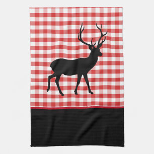 Kitchen Towel-Red Plaid-Deer Towel