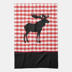 Kitchen Towel-Red Plaid-Moose Kitchen Towel
