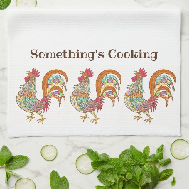 Kitchen Towel-Rooster Something's Cooking Towel (Folded)