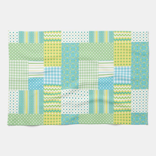 Kitchen Towel Tea Towel: Daffodils, Faux-Patchwork (Horizontal)