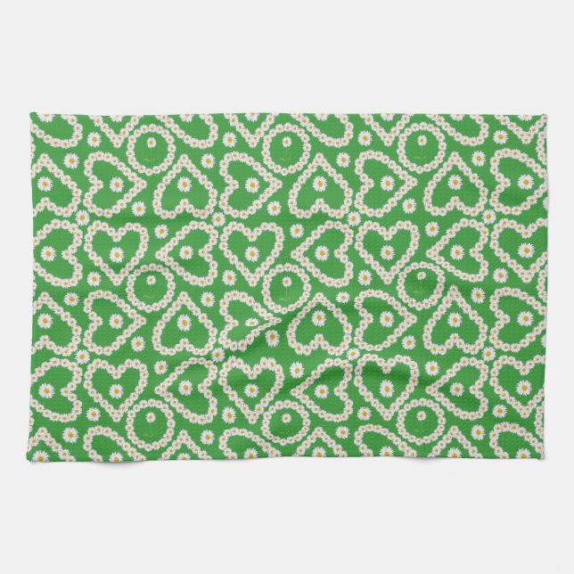 Kitchen Towel to Customize, Daisy Chains on Green (Horizontal)