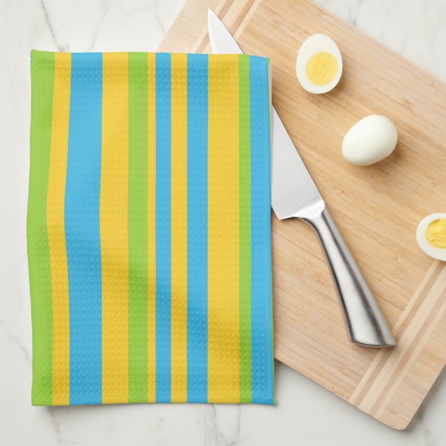 Kitchen Towel: Turquoise Yellow Green Stripes Kitchen Towel (Quarter Fold)