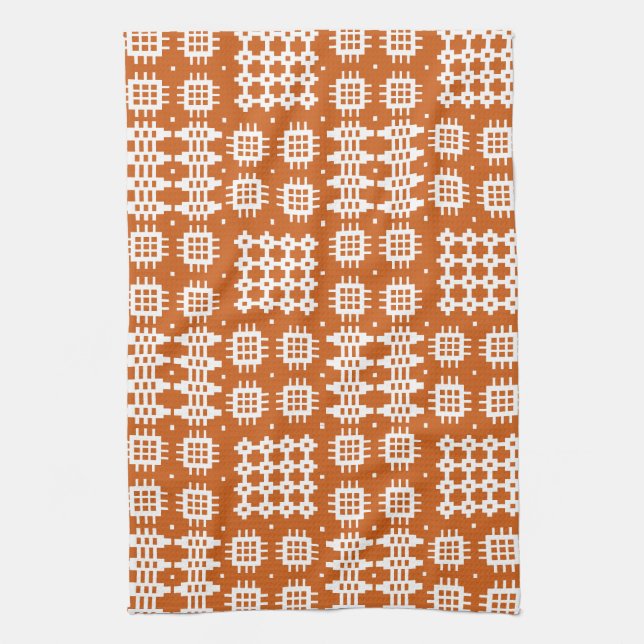 Kitchen Towel: Welsh Tapestry Design, Brick Red Kitchen Towel (Vertical)