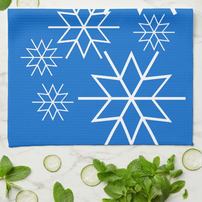 Kitchen Towel - White Snowflakes (Folded)