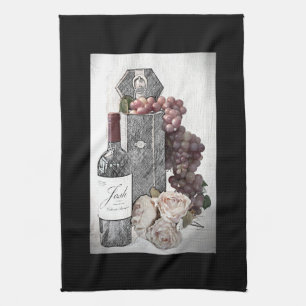 Kitchen Towel Wine, Grapes and Roses 