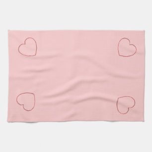 Kitchen Towel - Wire Framed Hearts on Pink