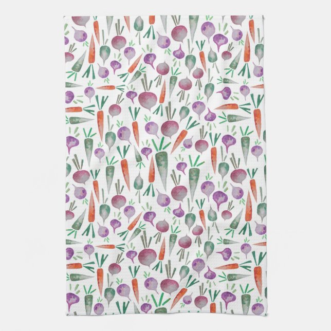 Kitchen Towel with Beet & Carrot Design (Vertical)