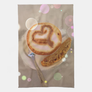 kitchen towel with coffee cup and biscotti image