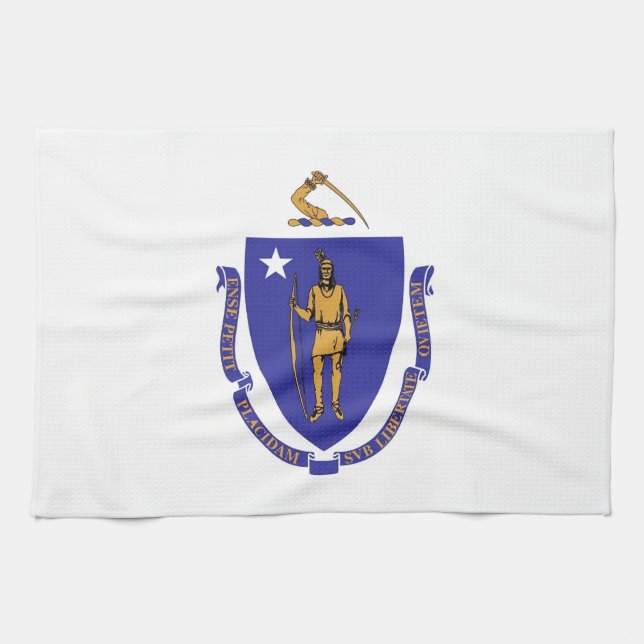 Kitchen towel with Flag of Massachusetts, U.S.A. (Horizontal)