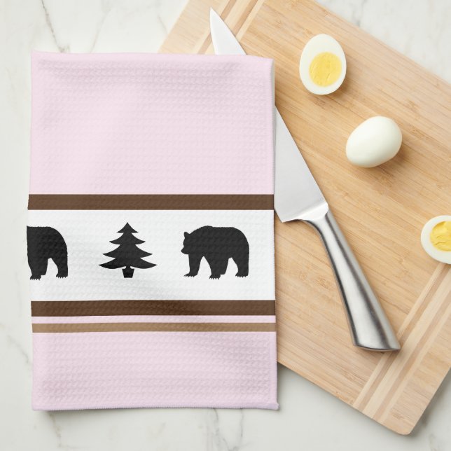 Kitchen Towel-Yellowstone Lodge 3 Bear and Trees Kitchen Towel (Quarter Fold)
